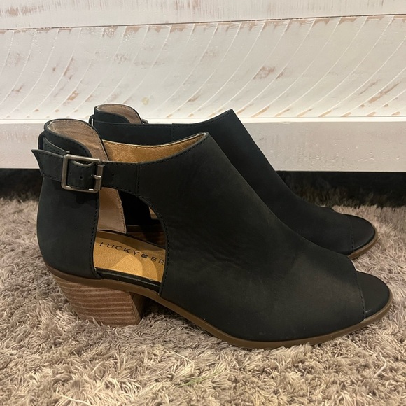 Lucky Brand Black Peep-Toe Mules - Picture 1 of 5